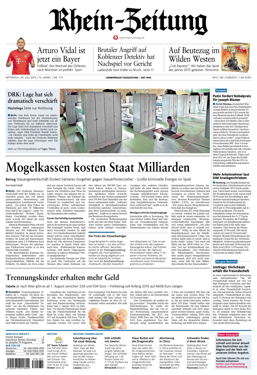 Rhein-Zeitung Koblenz & Region vom Mittwoch, 29.07.2015