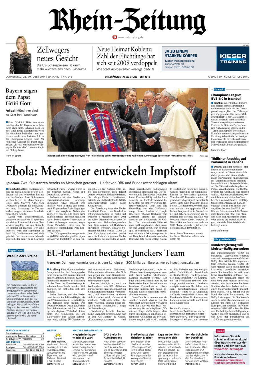 Rhein-Zeitung Koblenz & Region vom Donnerstag, 23.10.2014