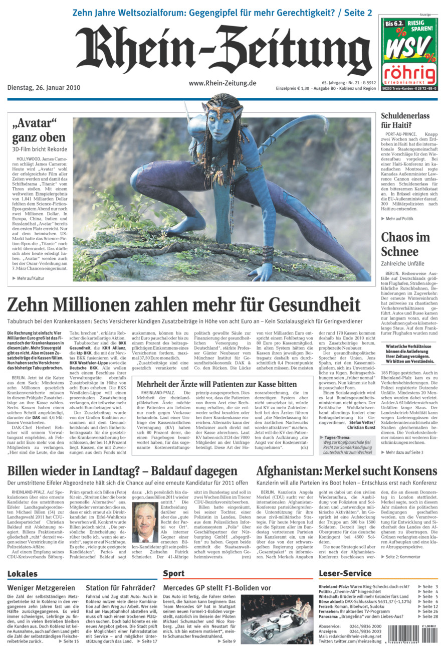 Rhein-Zeitung Koblenz & Region vom Dienstag, 26.01.2010