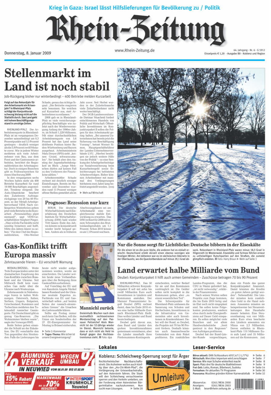 Rhein-Zeitung Koblenz & Region vom Donnerstag, 08.01.2009