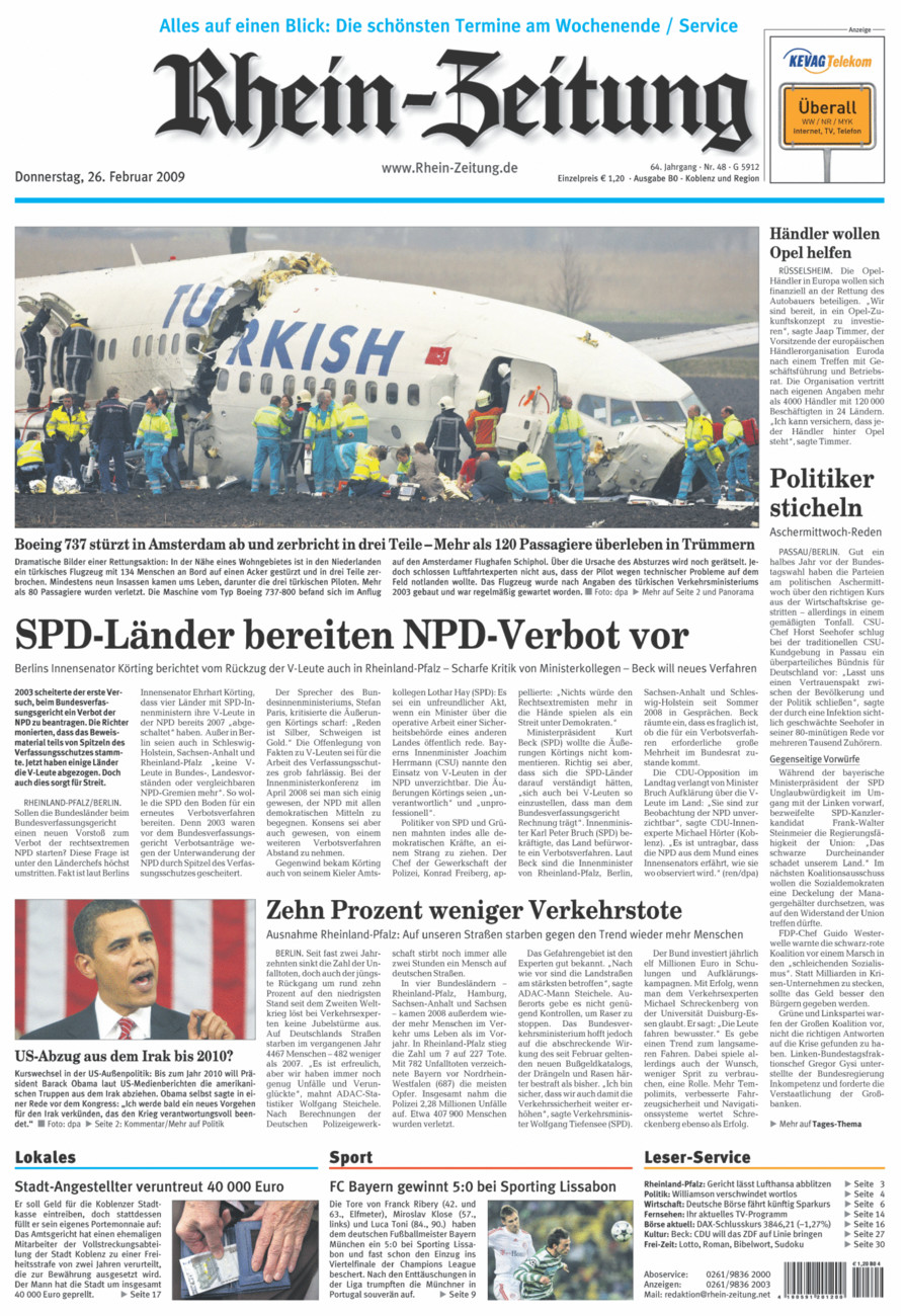 Rhein-Zeitung Koblenz & Region vom Donnerstag, 26.02.2009