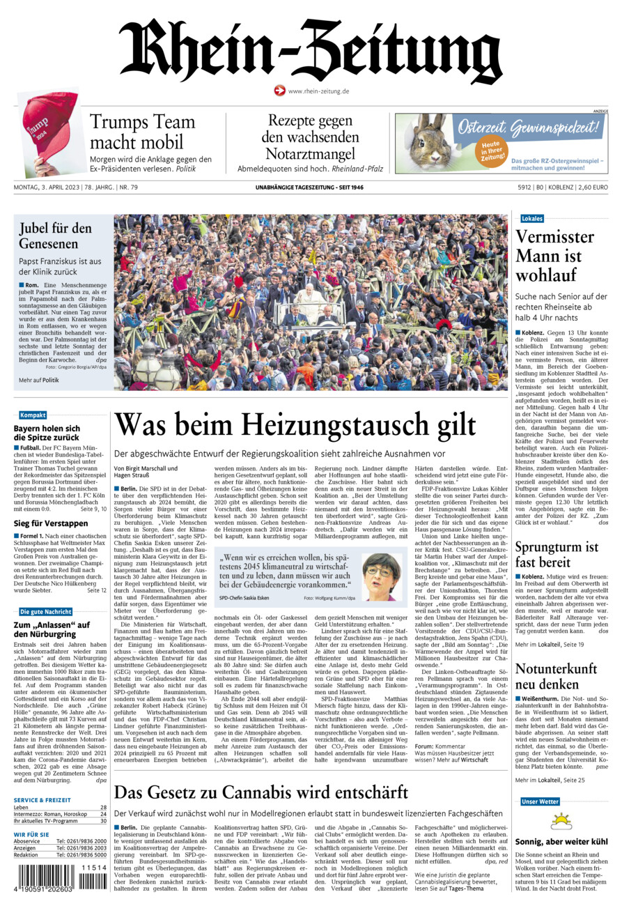 Rhein-Zeitung Koblenz & Region vom Montag, 03.04.2023