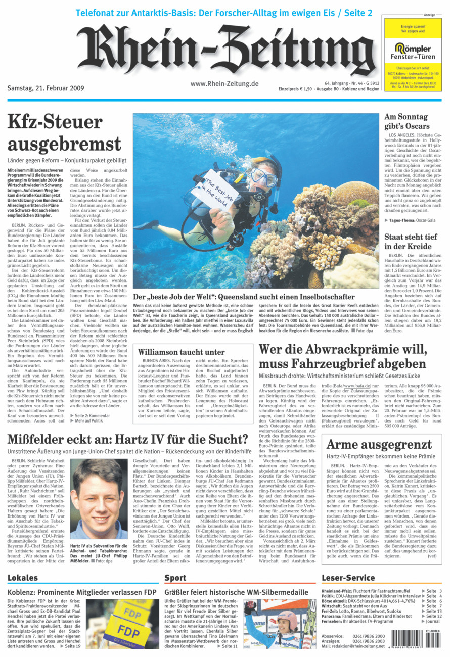 Rhein-Zeitung Koblenz & Region vom Samstag, 21.02.2009