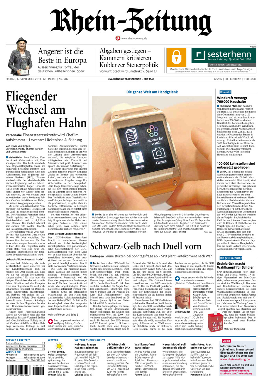 Rhein-Zeitung Koblenz & Region vom Freitag, 06.09.2013