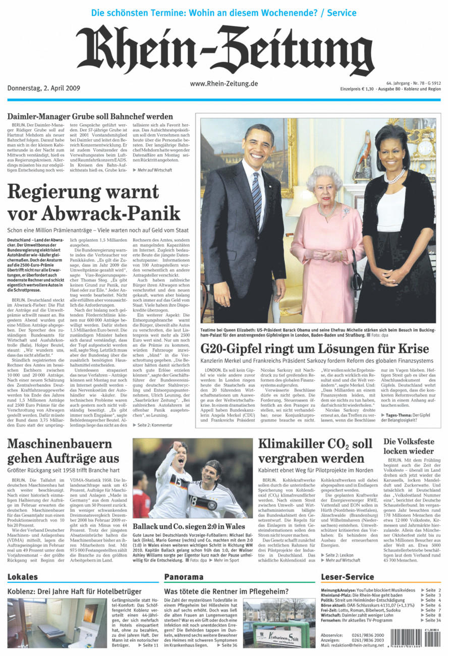 Rhein-Zeitung Koblenz & Region vom Donnerstag, 02.04.2009