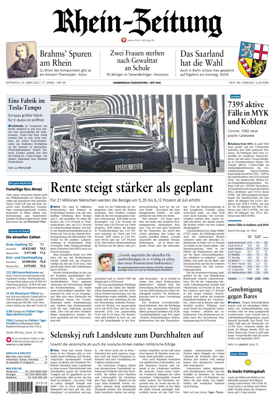 Rhein-Zeitung Koblenz & Region vom Mittwoch, 23.03.2022