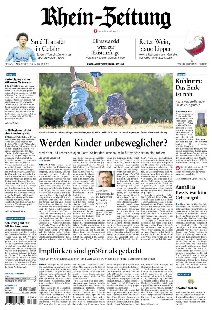 Rhein-Zeitung Koblenz & Region vom Freitag, 09.08.2019