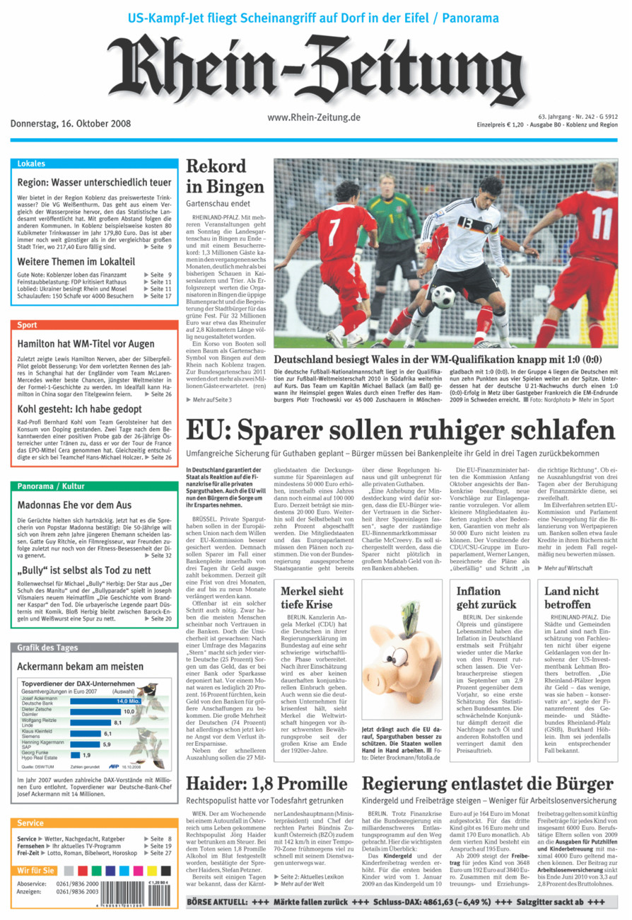 Rhein-Zeitung Koblenz & Region vom Donnerstag, 16.10.2008