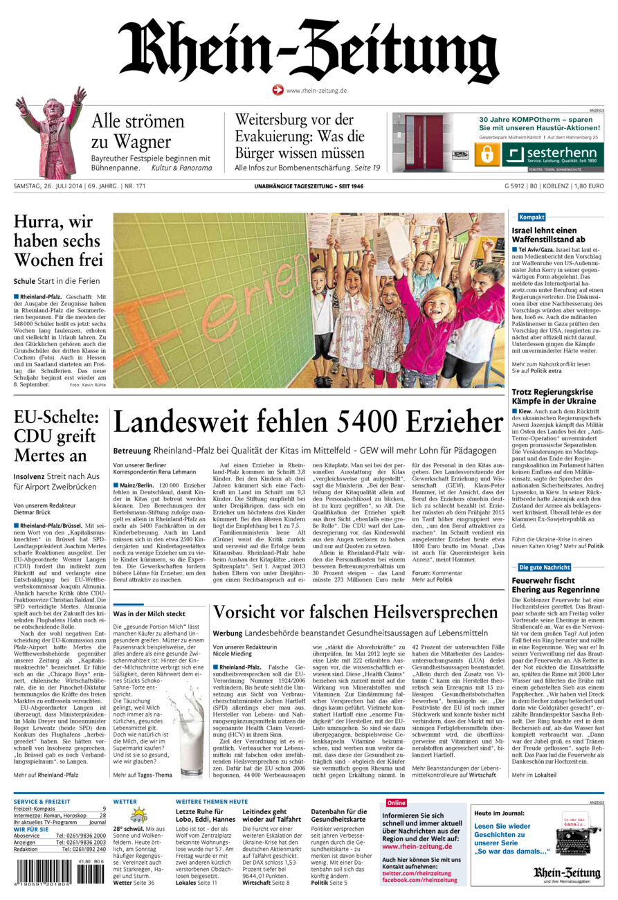 Rhein-Zeitung Koblenz & Region vom Samstag, 26.07.2014