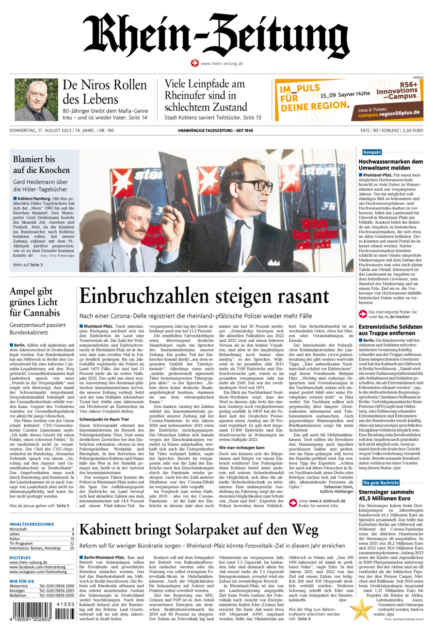 Rhein-Zeitung Koblenz & Region vom Donnerstag, 17.08.2023