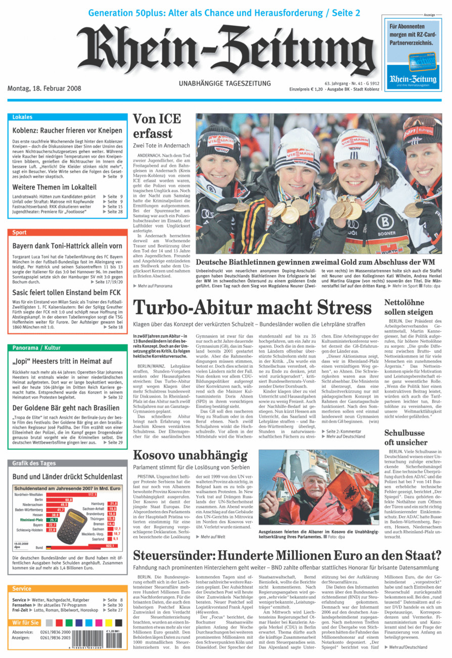 Rhein-Zeitung Koblenz & Region vom Montag, 18.02.2008
