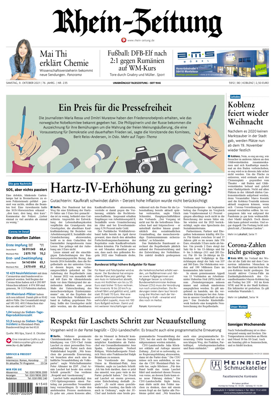 Rhein-Zeitung Koblenz & Region vom Samstag, 09.10.2021