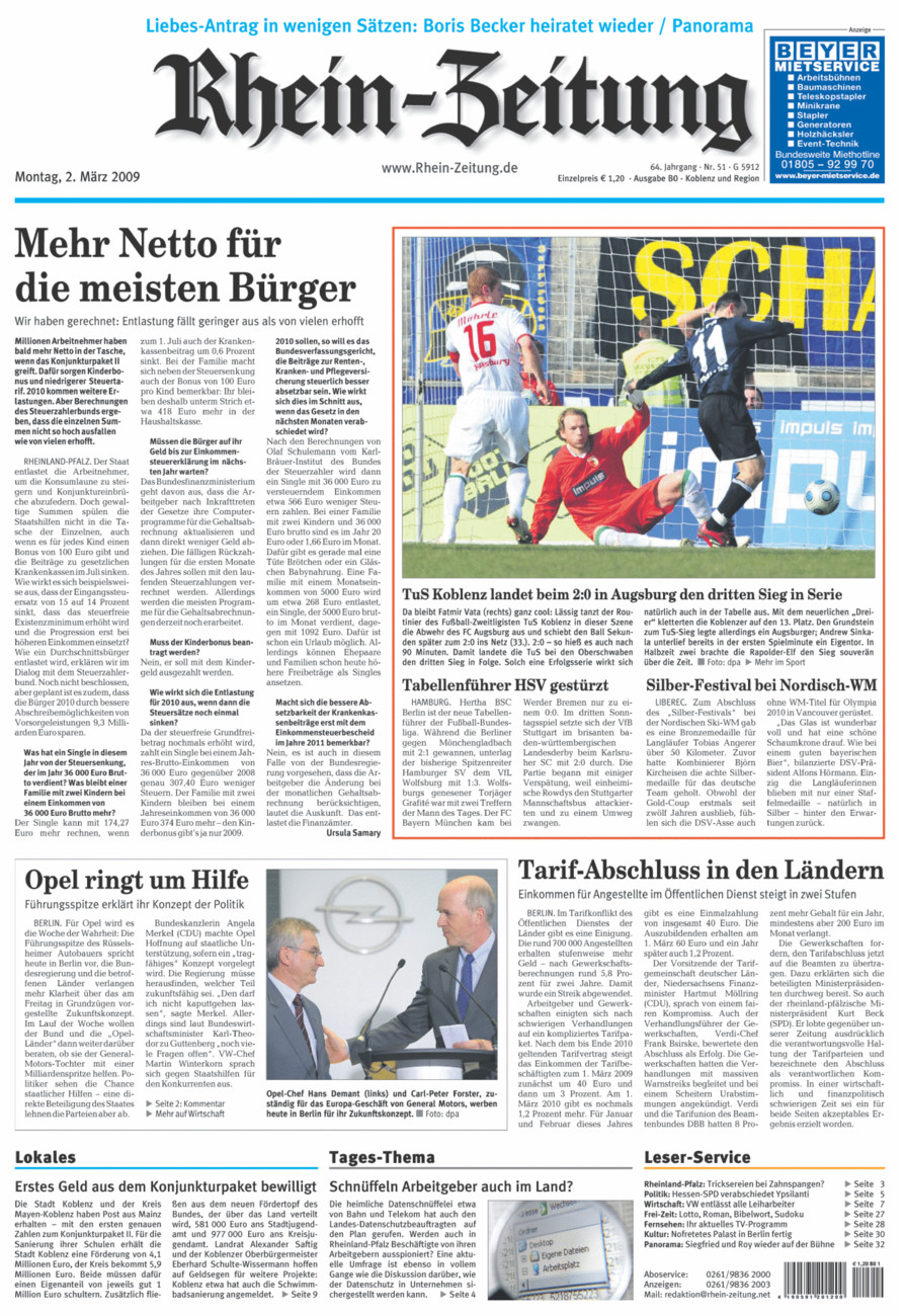 Rhein-Zeitung Koblenz & Region vom Montag, 02.03.2009