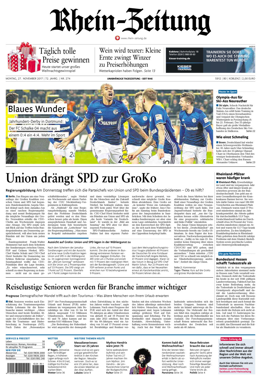Rhein-Zeitung Koblenz & Region vom Montag, 27.11.2017
