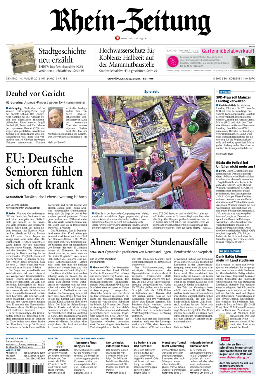 Rhein-Zeitung Koblenz & Region vom Dienstag, 14.08.2012