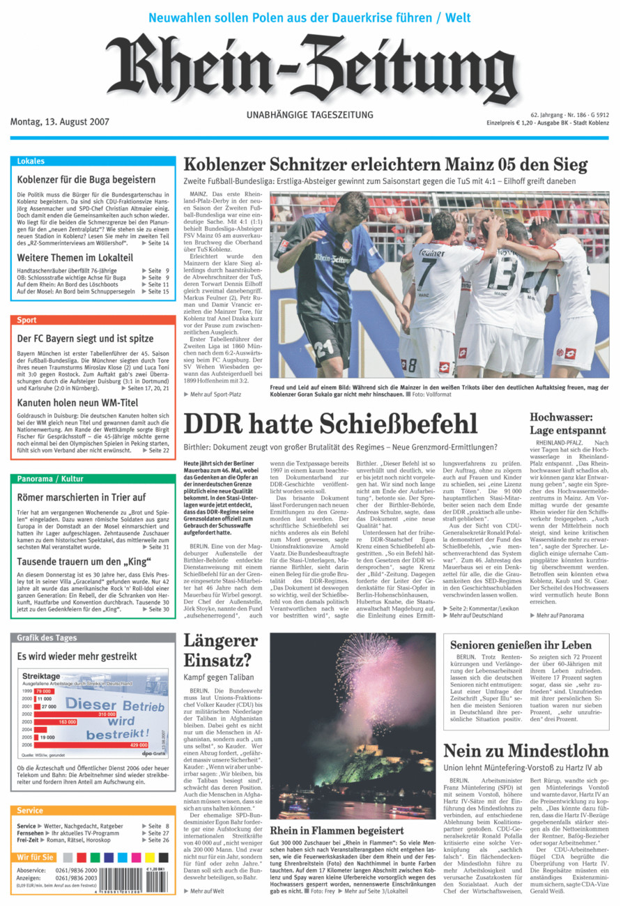 Rhein-Zeitung Koblenz & Region vom Montag, 13.08.2007