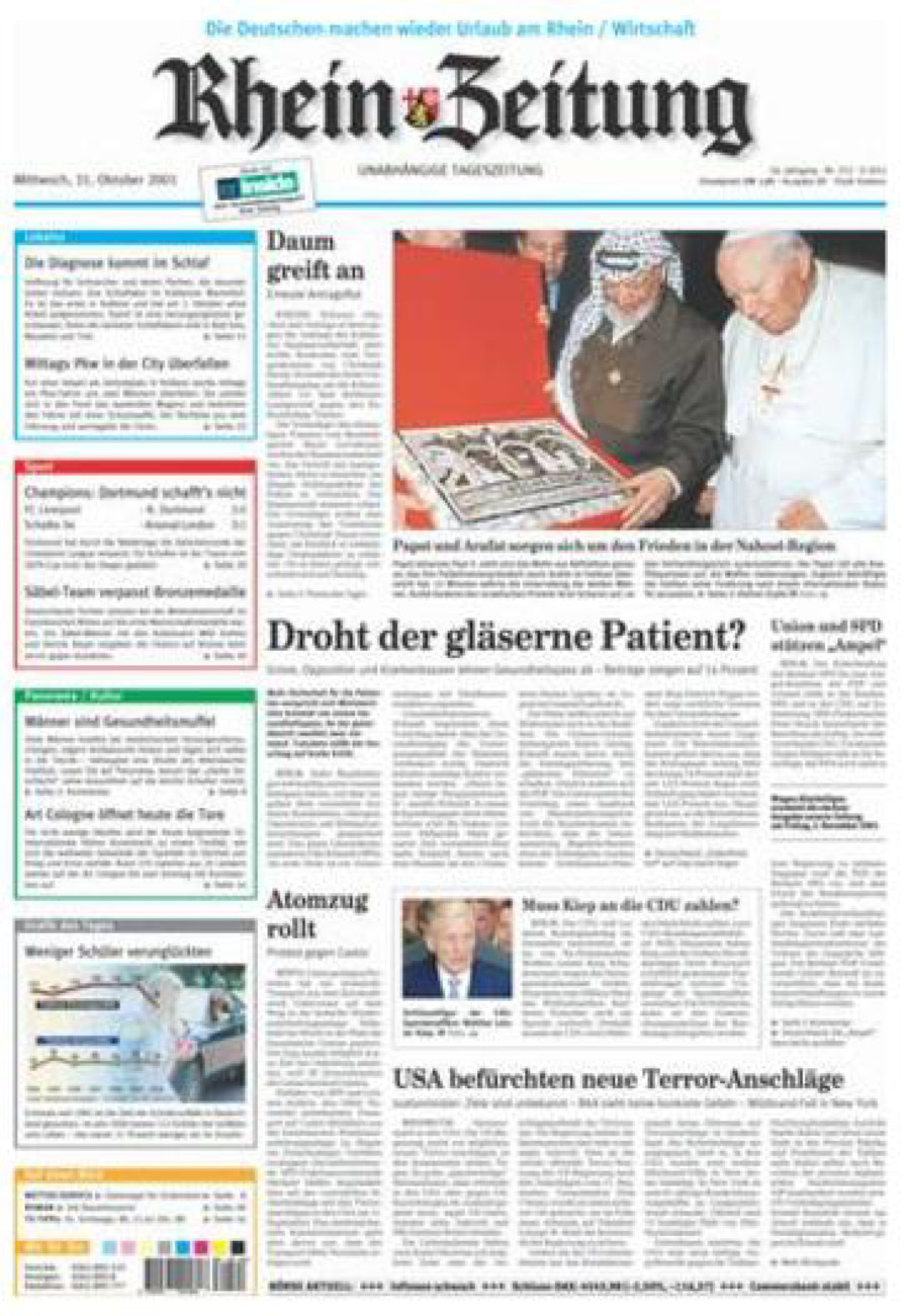 Rhein-Zeitung Koblenz & Region vom Mittwoch, 31.10.2001