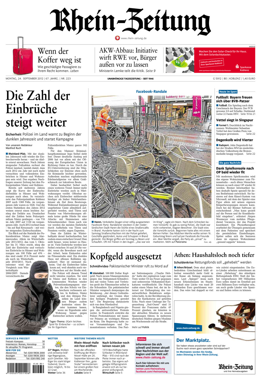 Rhein-Zeitung Koblenz & Region vom Montag, 24.09.2012