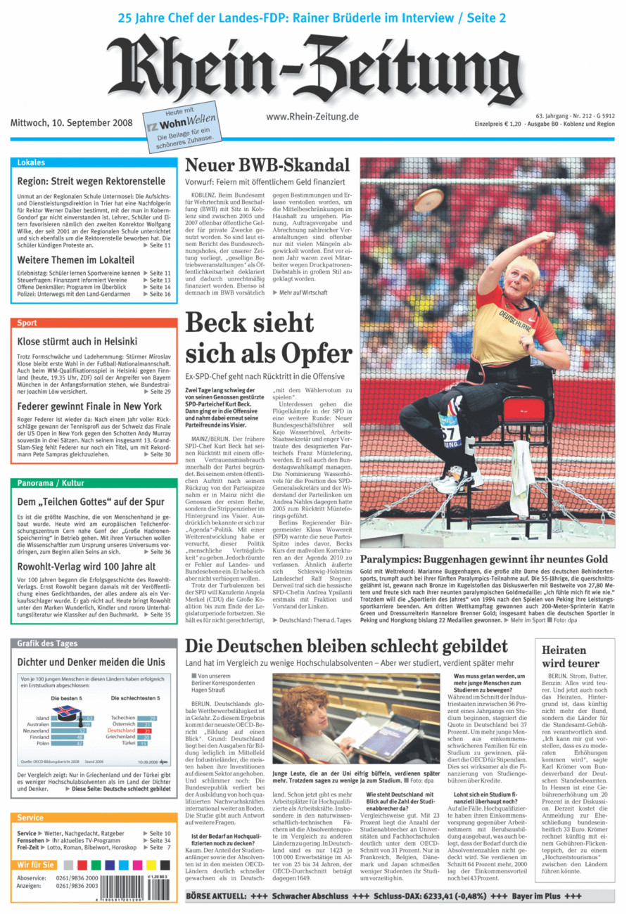 Rhein-Zeitung Koblenz & Region vom Mittwoch, 10.09.2008