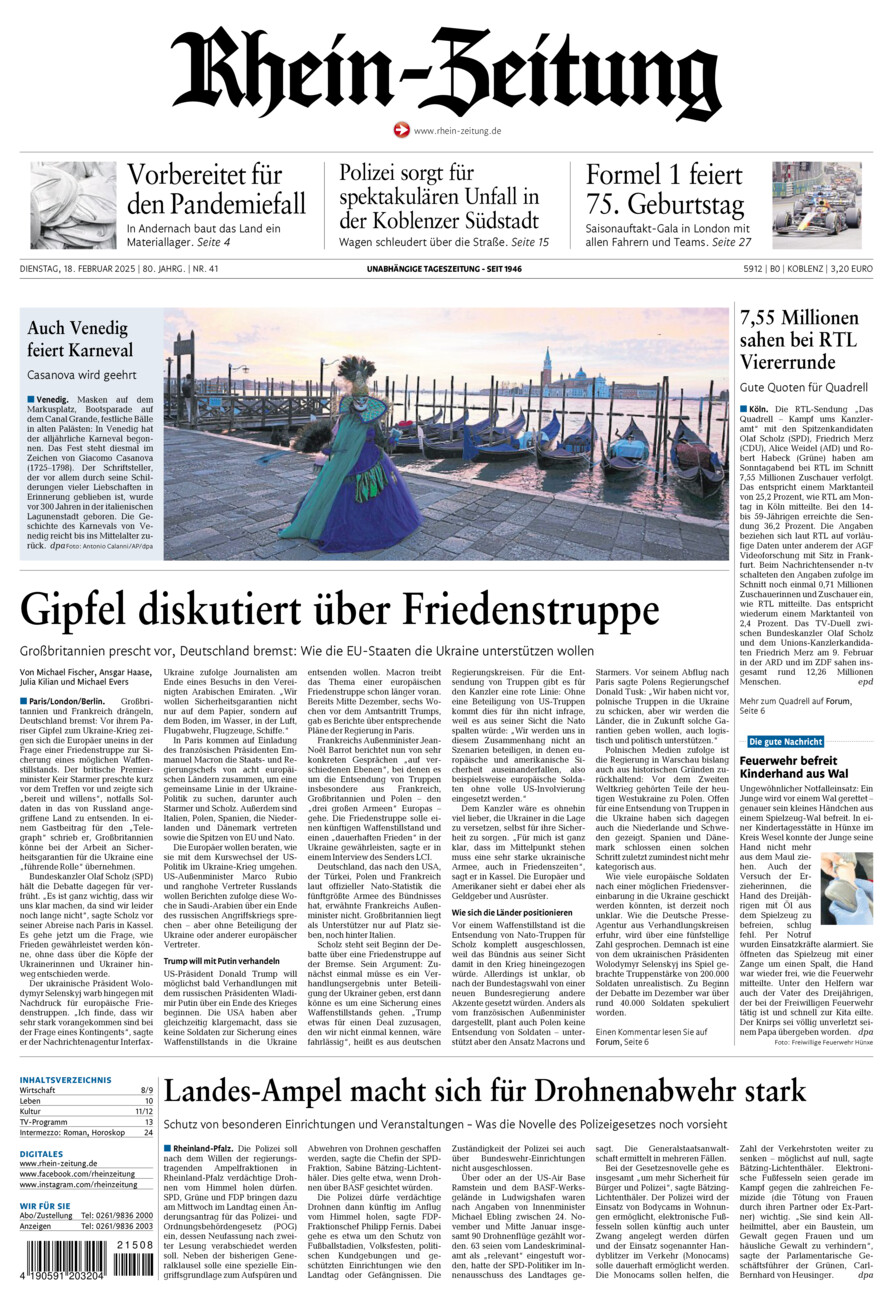 Rhein-Zeitung Koblenz & Region vom Dienstag, 18.02.2025