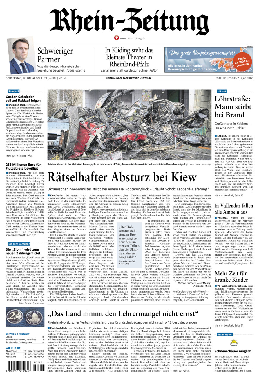 Rhein-Zeitung Koblenz & Region vom Donnerstag, 19.01.2023