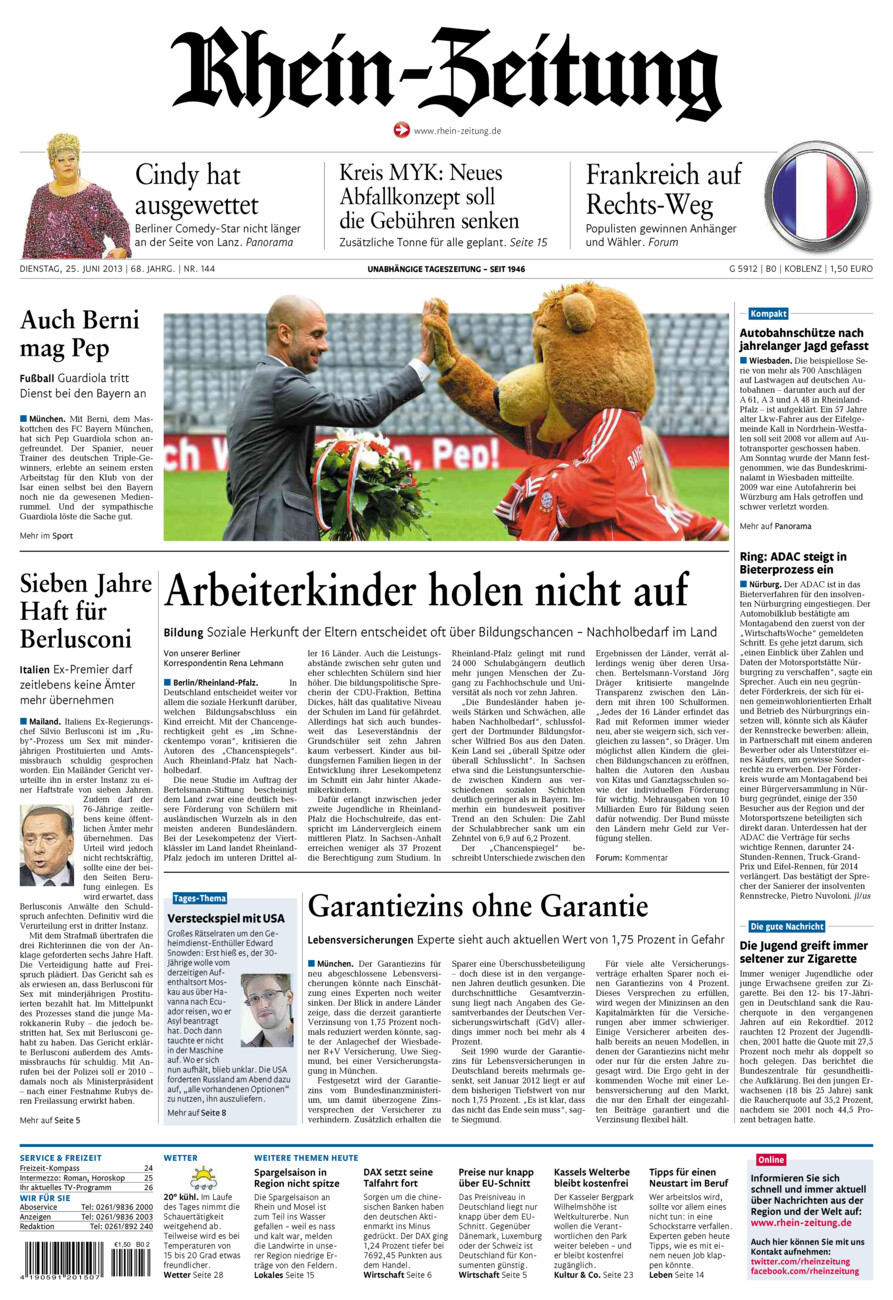 Rhein-Zeitung Koblenz & Region vom Dienstag, 25.06.2013