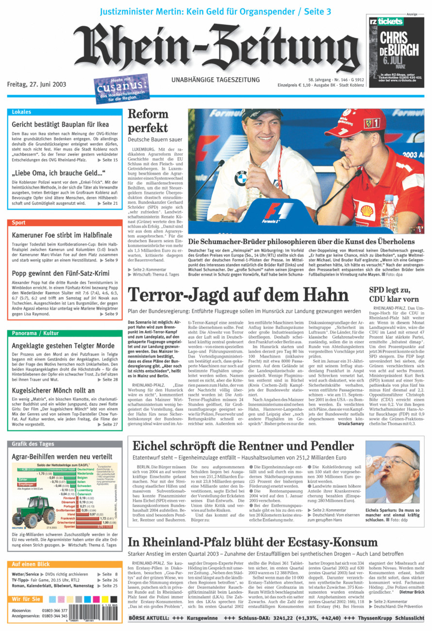 Rhein-Zeitung Koblenz & Region vom Freitag, 27.06.2003