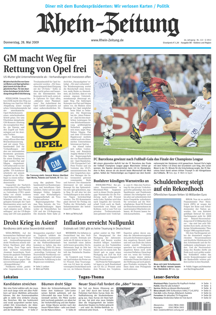 Rhein-Zeitung Koblenz & Region vom Donnerstag, 28.05.2009