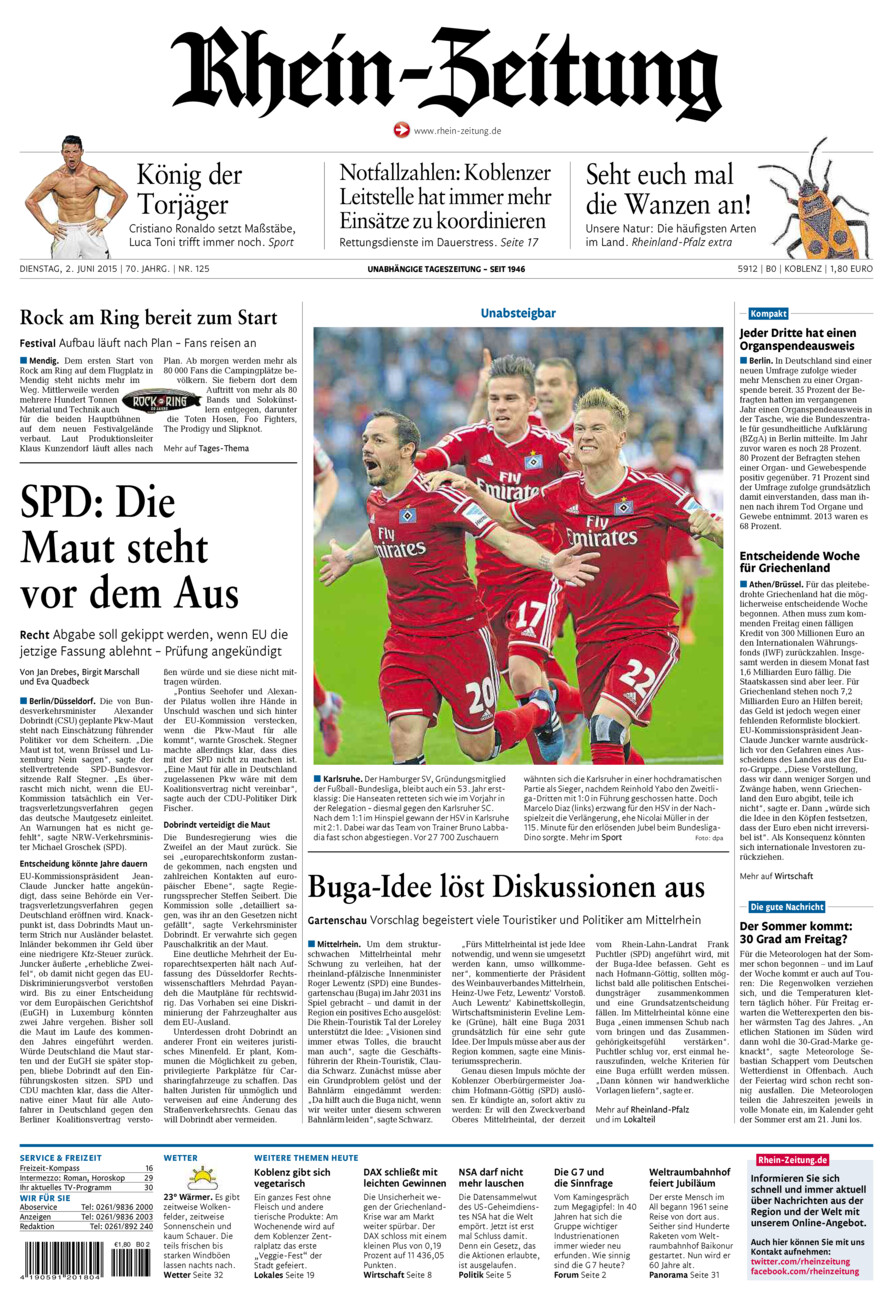 Rhein-Zeitung Koblenz & Region vom Dienstag, 02.06.2015