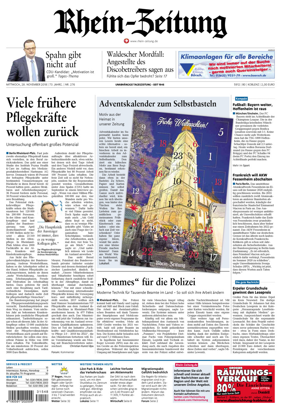 Rhein-Zeitung Koblenz & Region vom Mittwoch, 28.11.2018