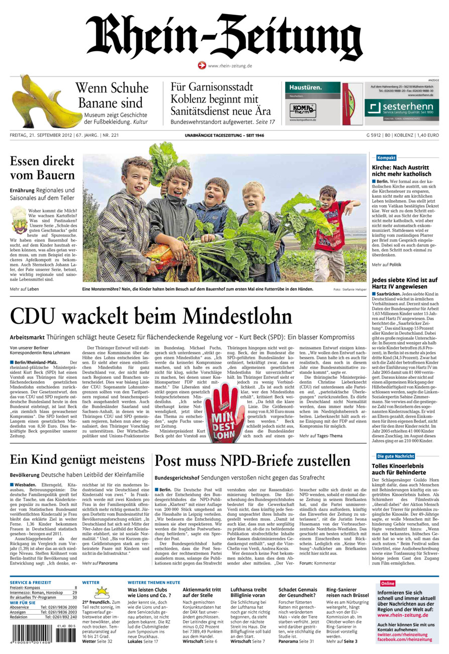 Rhein-Zeitung Koblenz & Region vom Freitag, 21.09.2012