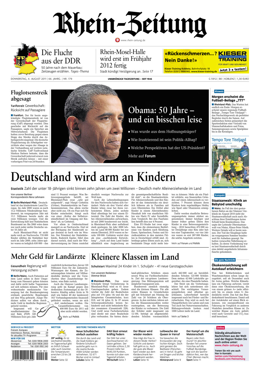 Rhein-Zeitung Koblenz & Region vom Donnerstag, 04.08.2011