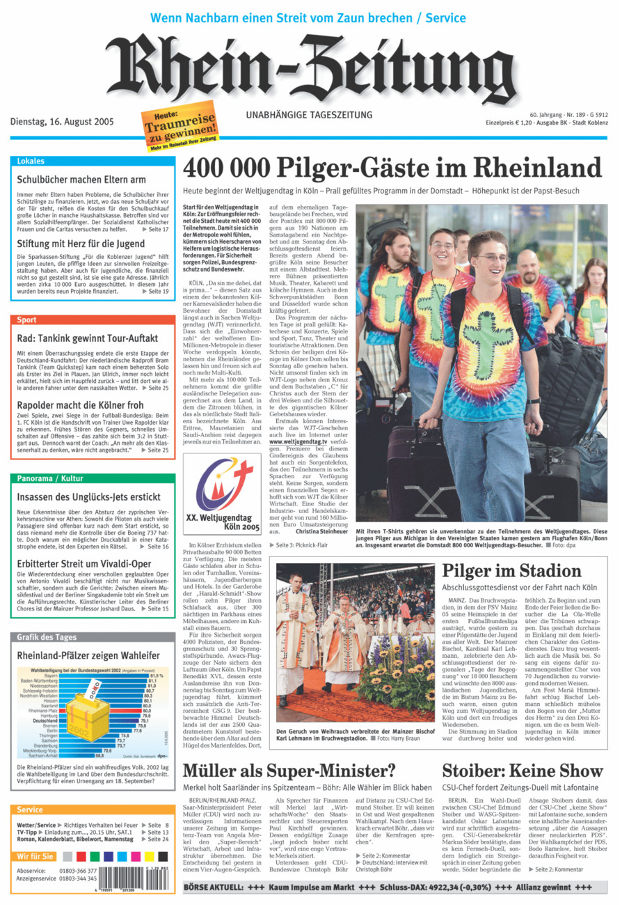 Rhein-Zeitung Koblenz & Region vom Dienstag, 16.08.2005