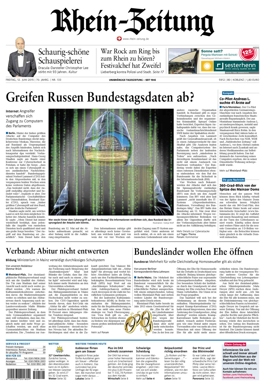 Rhein-Zeitung Koblenz & Region vom Freitag, 12.06.2015