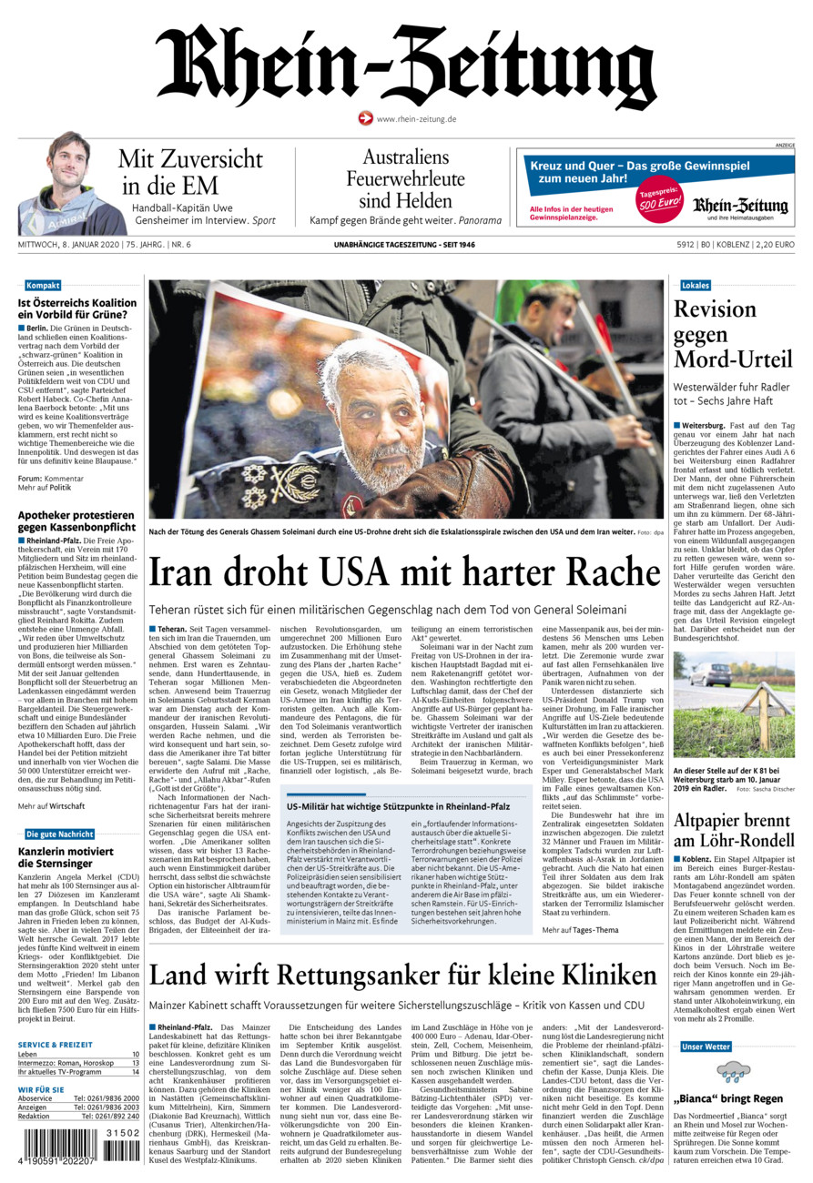 Rhein-Zeitung Koblenz & Region vom Mittwoch, 08.01.2020