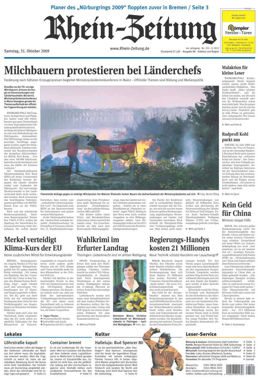 Rhein-Zeitung Koblenz & Region vom Samstag, 31.10.2009