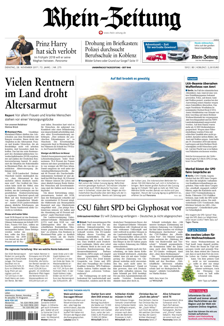 Rhein-Zeitung Koblenz & Region vom Dienstag, 28.11.2017