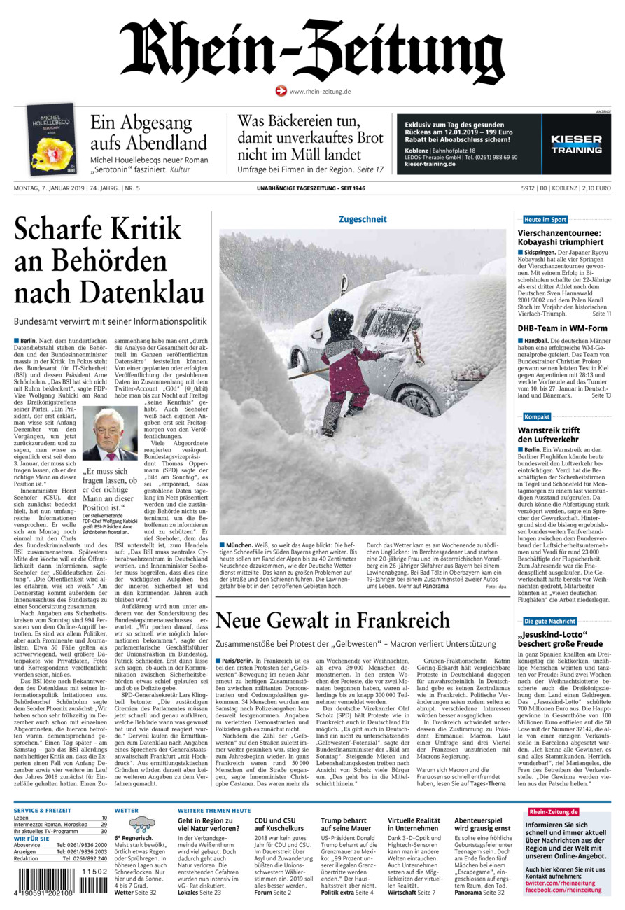 Rhein-Zeitung Koblenz & Region vom Montag, 07.01.2019