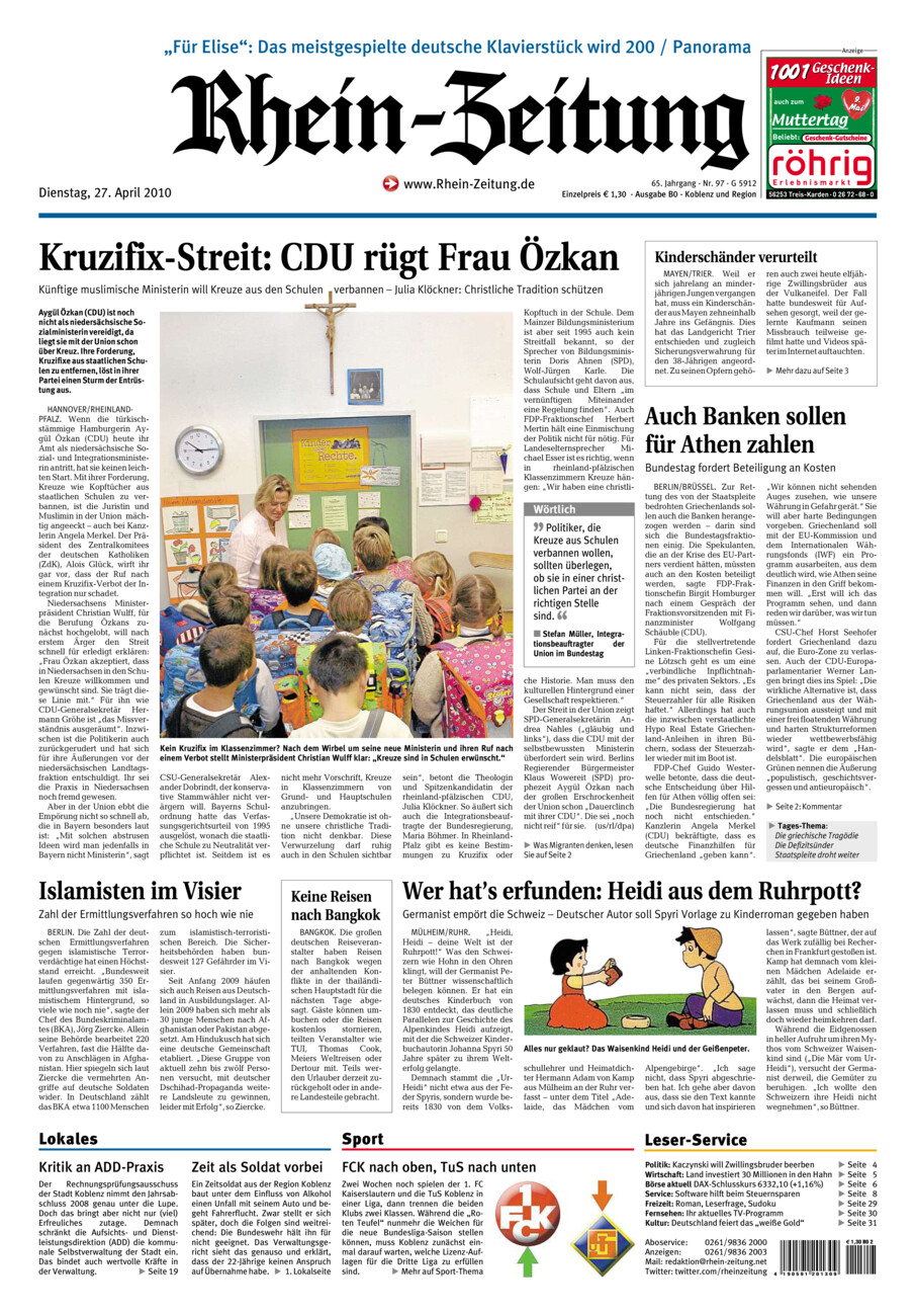 Rhein-Zeitung Koblenz & Region vom Dienstag, 27.04.2010