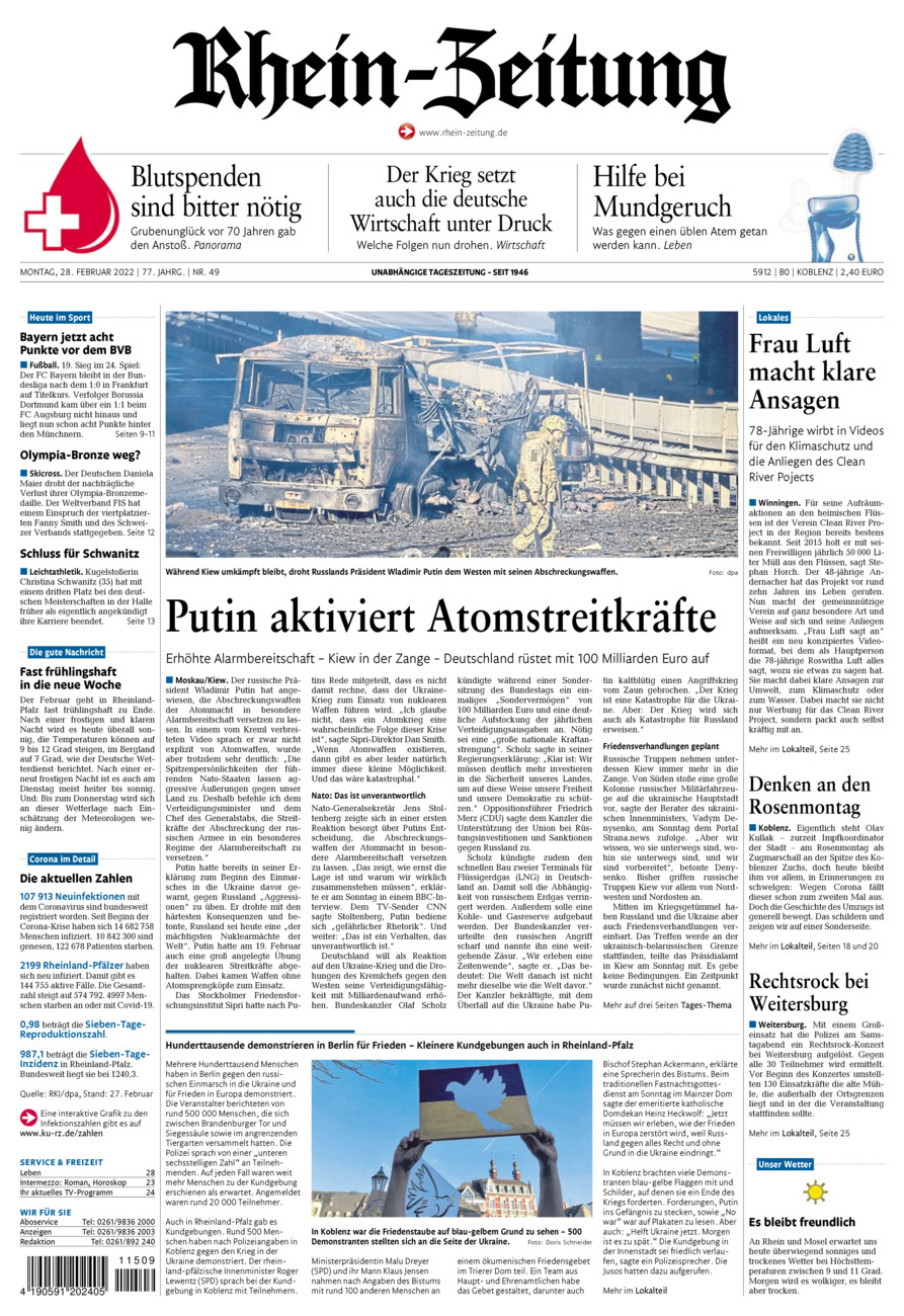 Rhein-Zeitung Koblenz & Region vom Montag, 28.02.2022