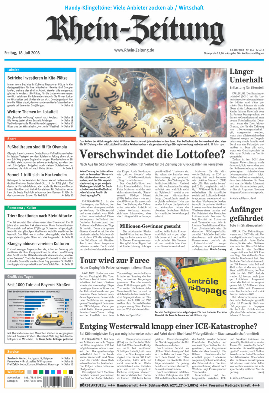 Rhein-Zeitung Koblenz & Region vom Freitag, 18.07.2008