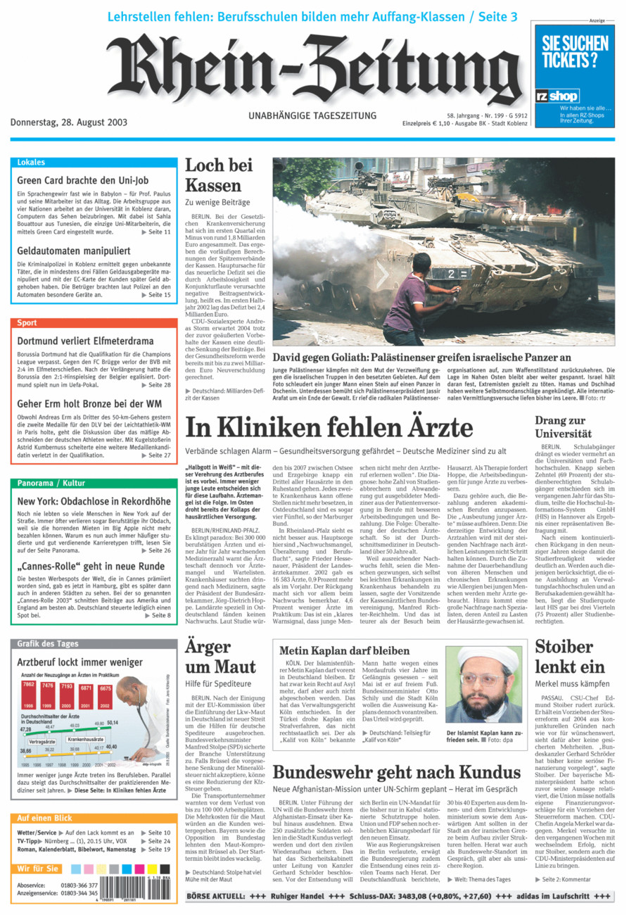 Rhein-Zeitung Koblenz & Region vom Donnerstag, 28.08.2003