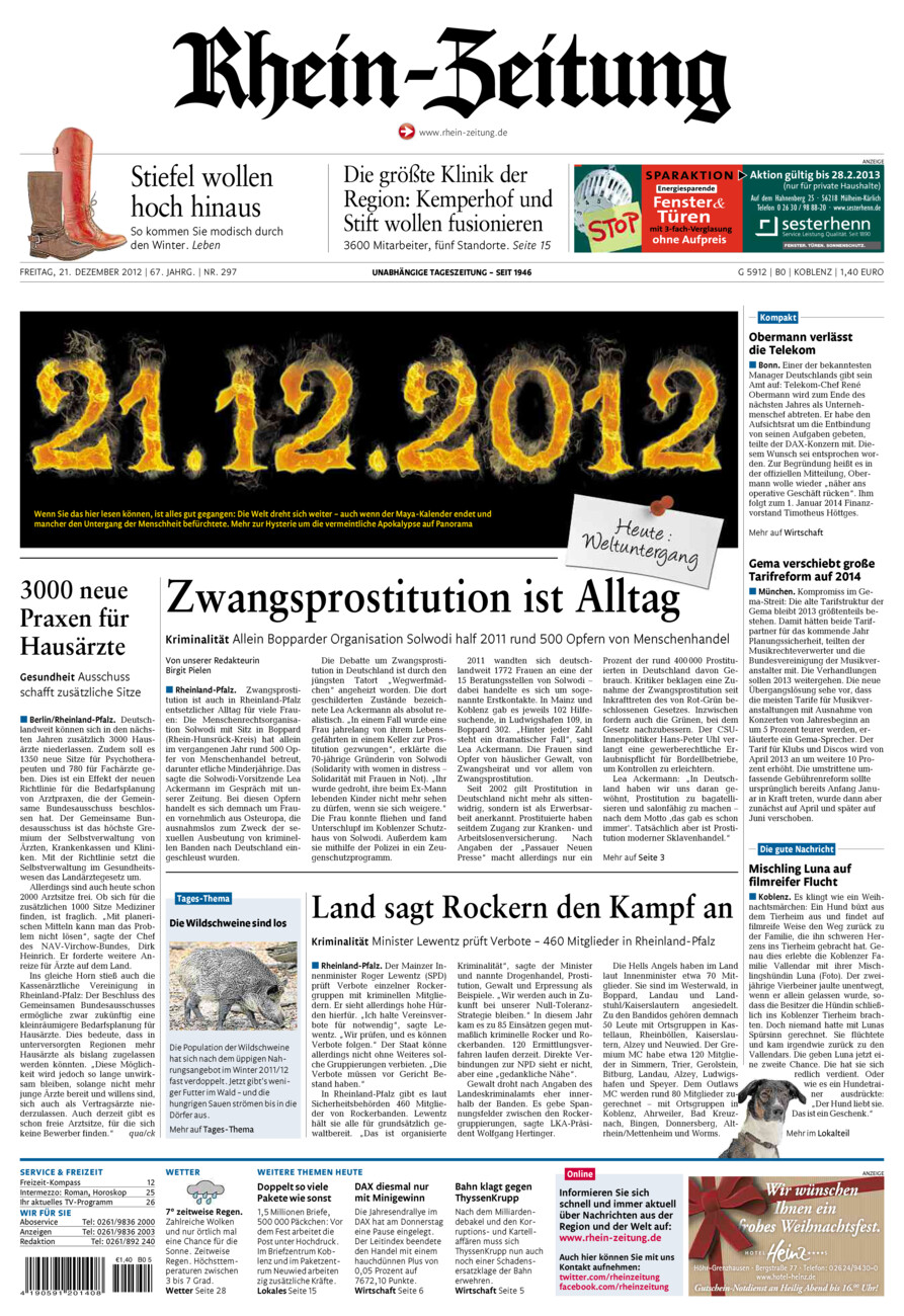 Rhein-Zeitung Koblenz & Region vom Freitag, 21.12.2012