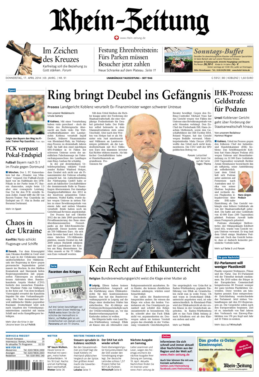 Rhein-Zeitung Koblenz & Region vom Donnerstag, 17.04.2014