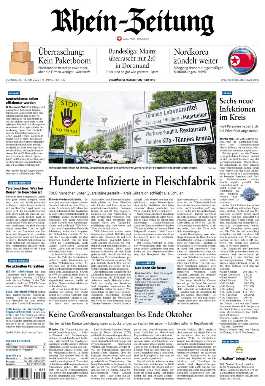 Rhein-Zeitung Koblenz & Region vom Donnerstag, 18.06.2020