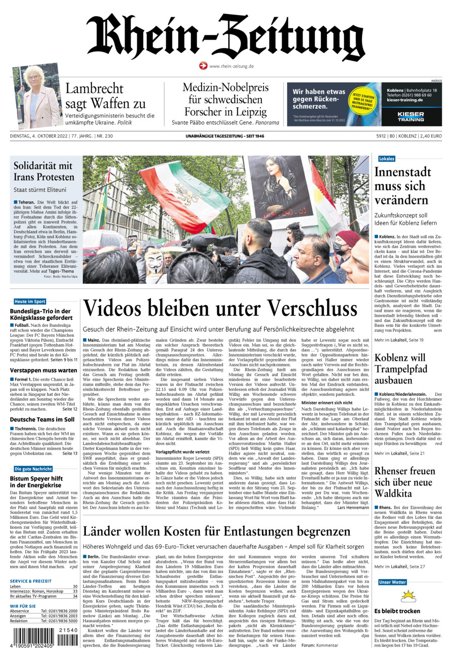 Rhein-Zeitung Koblenz & Region vom Dienstag, 04.10.2022