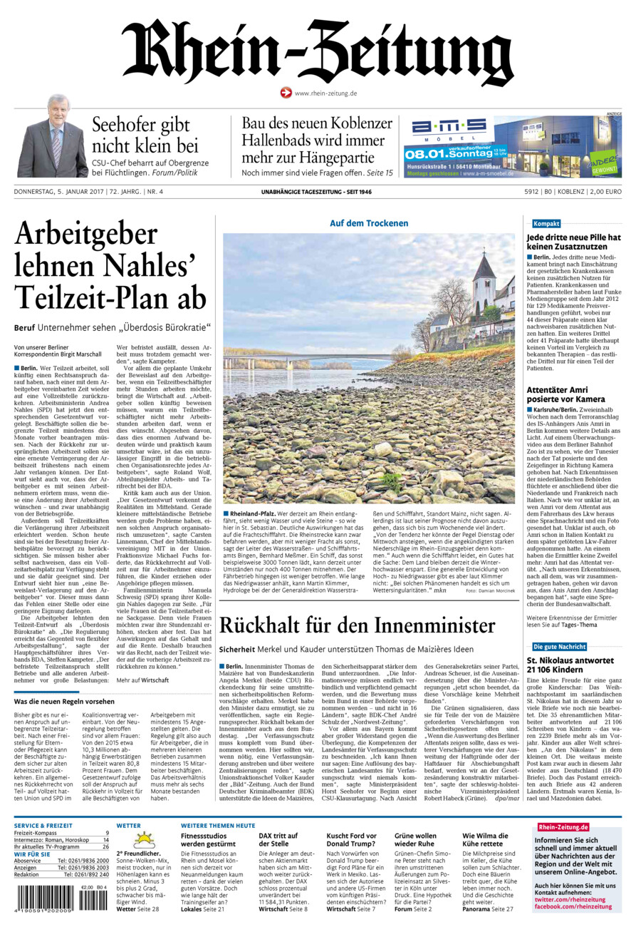 Rhein-Zeitung Koblenz & Region vom Donnerstag, 05.01.2017