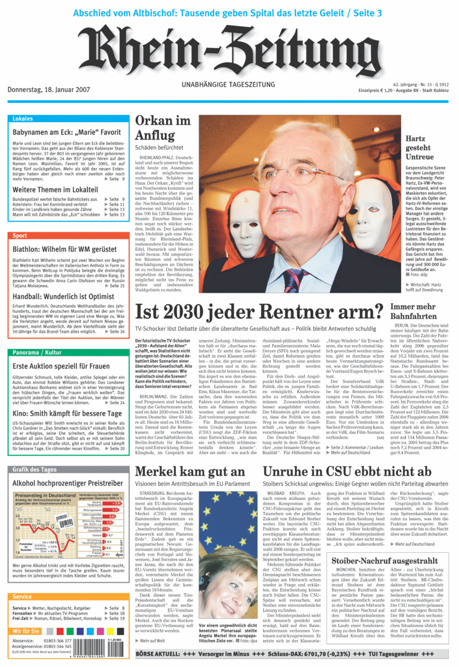 Rhein-Zeitung Koblenz & Region vom Donnerstag, 18.01.2007