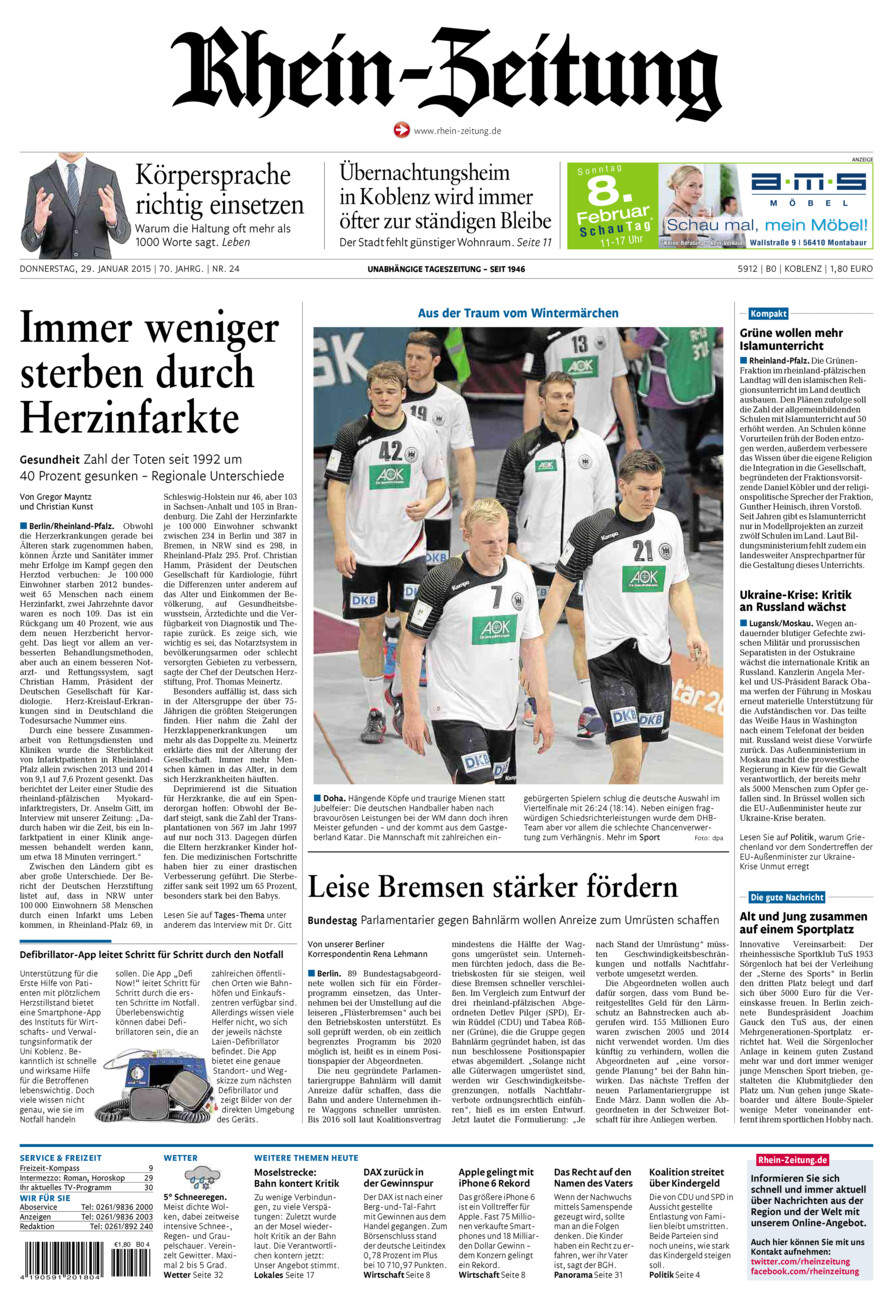 Rhein-Zeitung Koblenz & Region vom Donnerstag, 29.01.2015