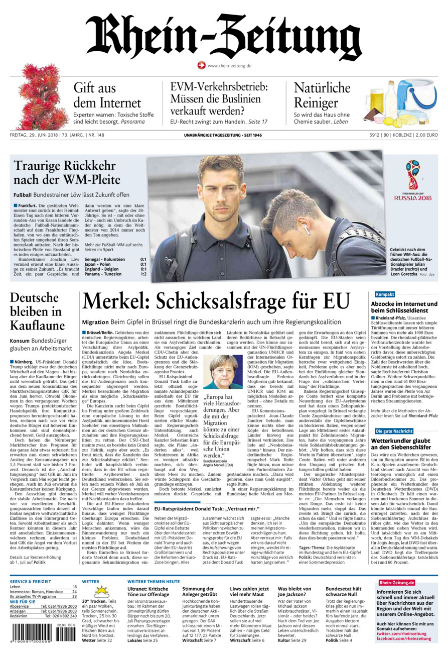 Rhein-Zeitung Koblenz & Region vom Freitag, 29.06.2018